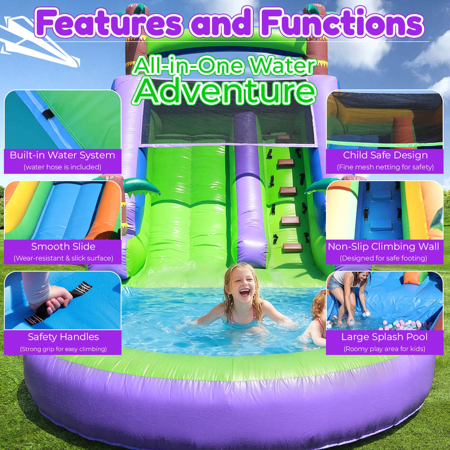 21ft Water Slide Inflatable with Splash Pool 100% PVC for Kids Adults
