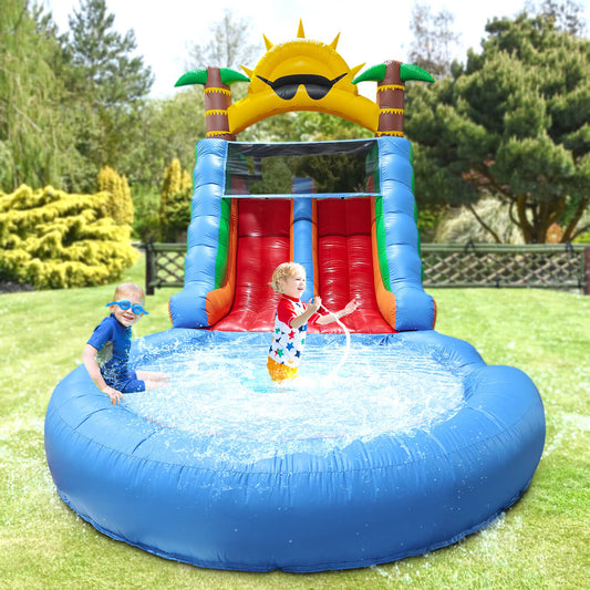 23FT Commercial Dual Water Slide for Kids Adults Heavy Duty Dual Water Slide with Pool