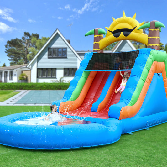 23FT Commercial Water Slide for Kids Adults Heavy Duty Dual Water Slide with Pool