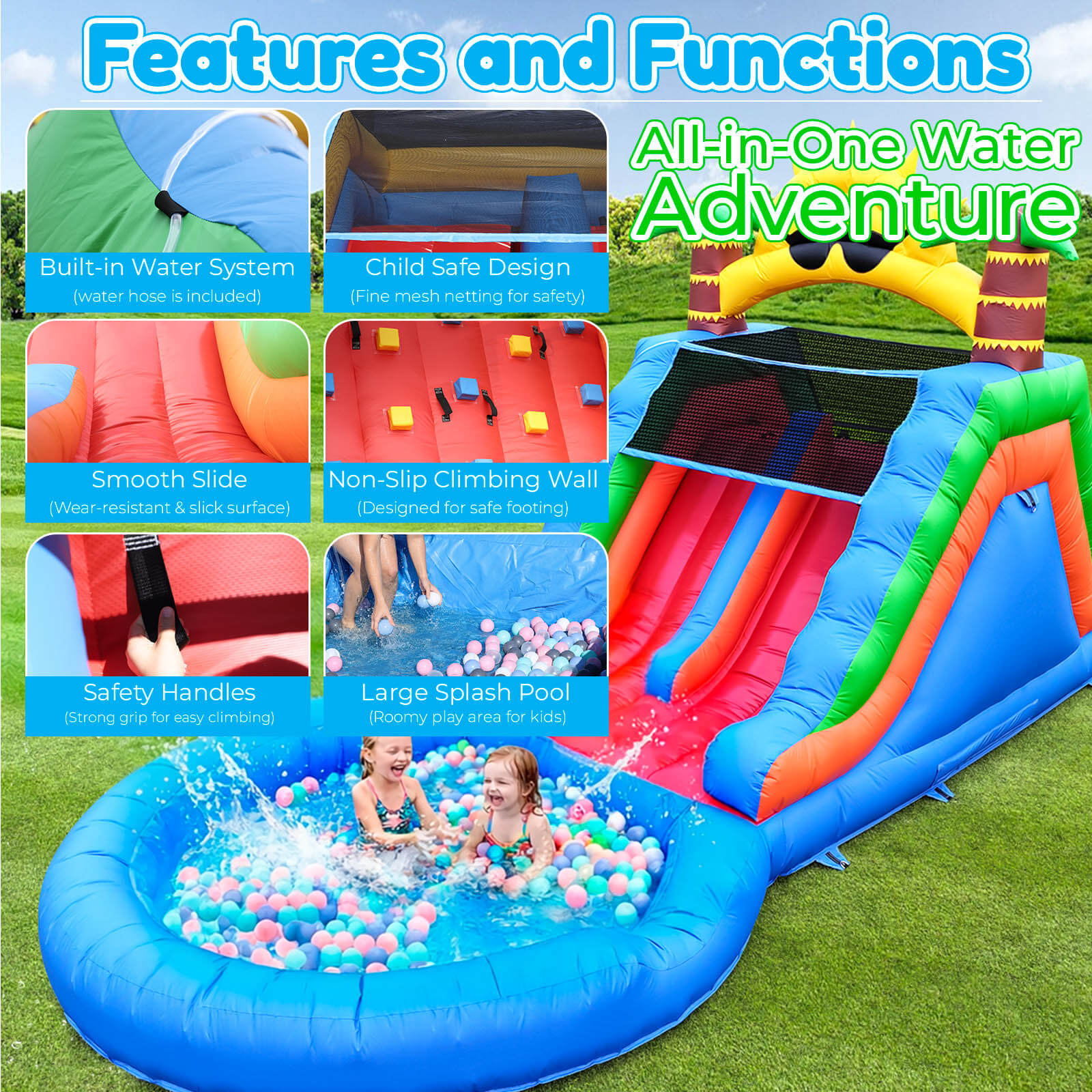 23FT Commercial Dual Water Slide for Kids Adults Heavy Duty Dual Water Slide with Pool Bouncinlife