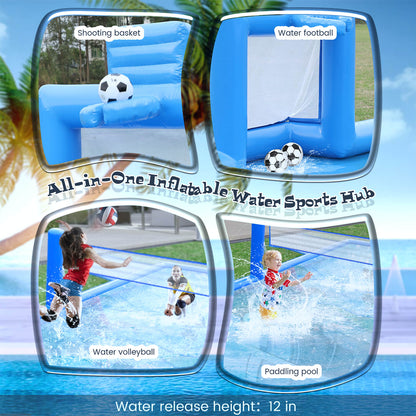 33 FT Inflatable Volleyball Court 2 in 1 Volleyball Pool Football Court Water Soccer Basketball Field with Blower for Beach Outdoor Party