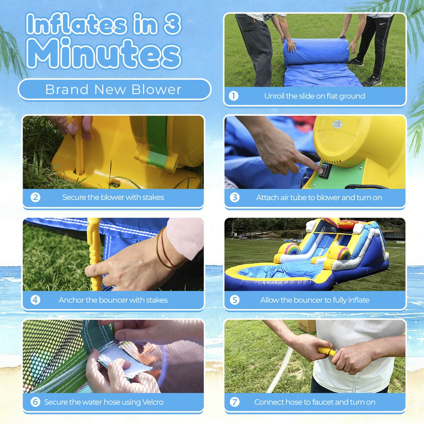 21ft Inflatable Water Slide Pool Home Blue Water Park Dual Lane & Climbing Wall