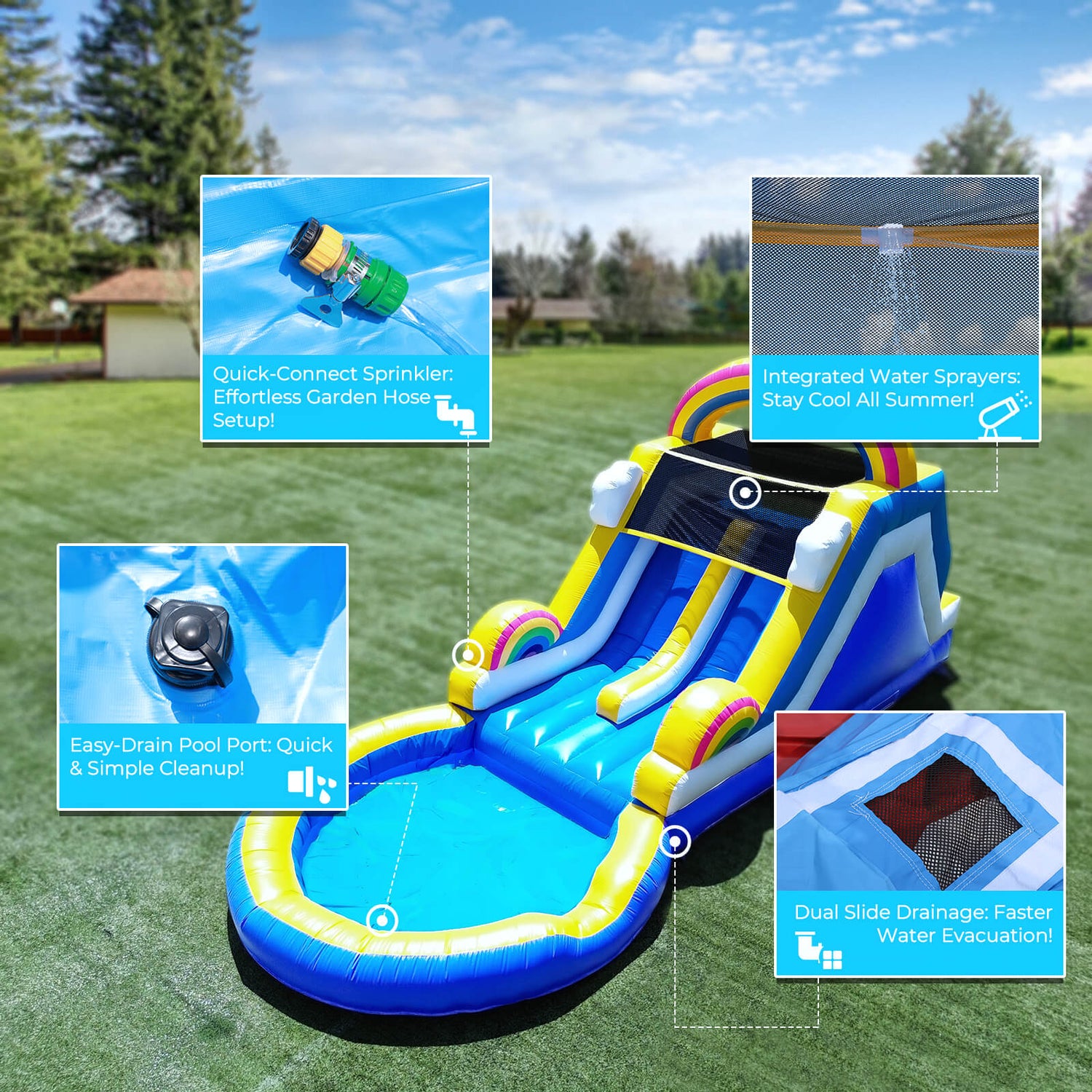 21ft Inflatable Water Slide with Pool  Dual Lane & Climbing Wall Blower Included Bouncinlife