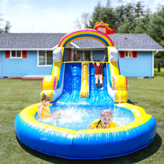 21ft Inflatable Water Slide with Pool  Dual Lane & Climbing Wall Blower Included Bouncinlife