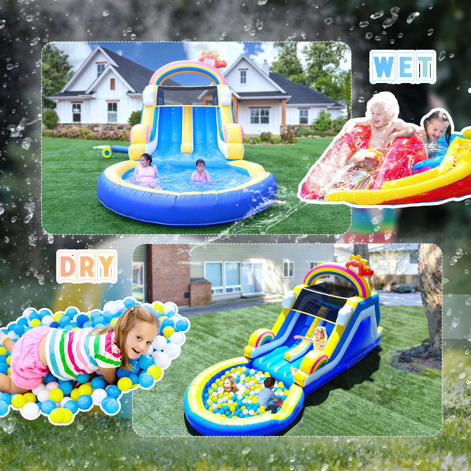 21ft Inflatable Water Slide with Pool  Dual Lane & Climbing Wall Blower Included Bouncinlife