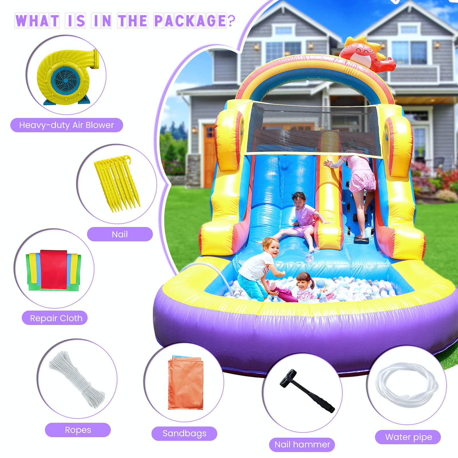 21ft Commercial Rainbow Water Slide Inflatable with Blower Bouncinlife