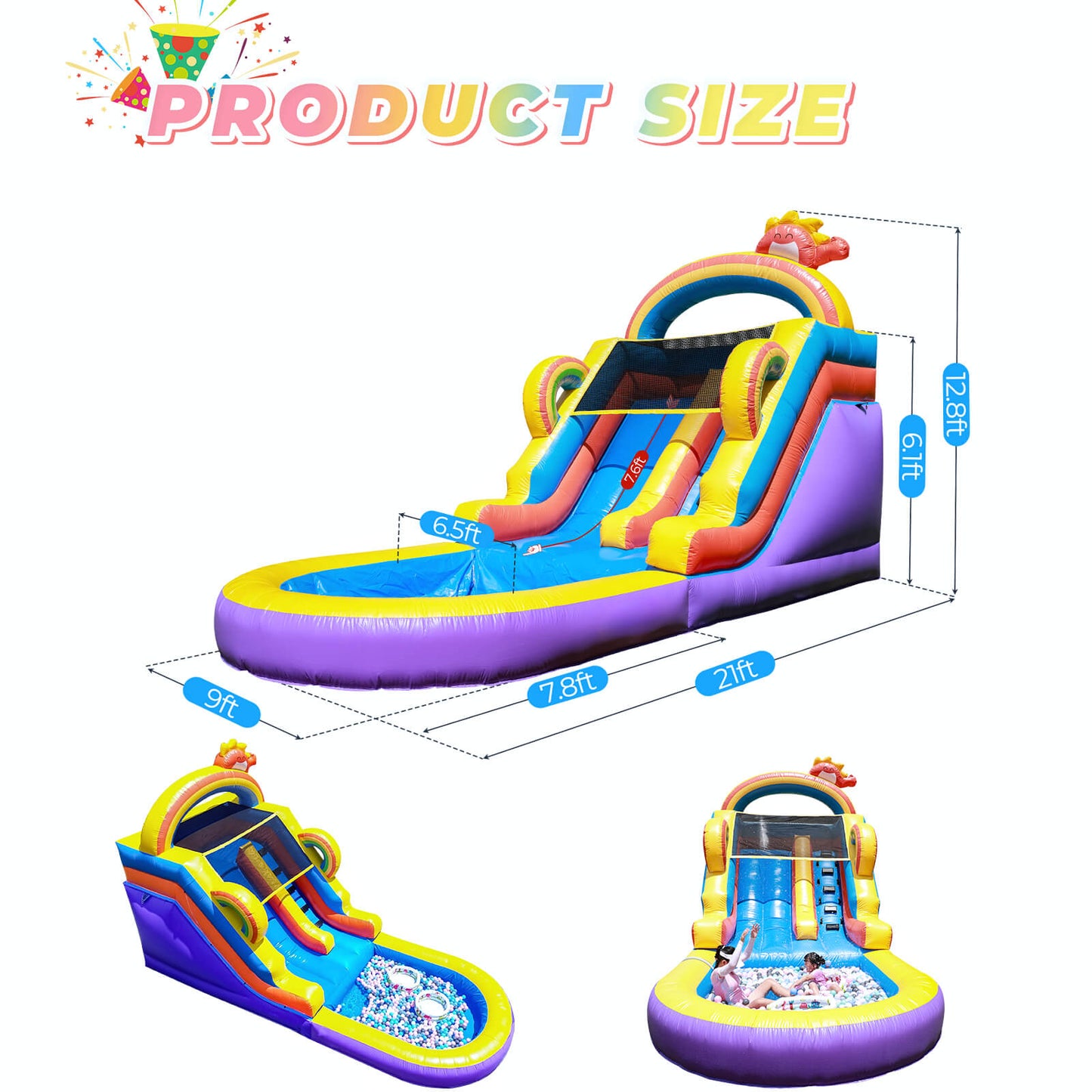 21ft Commercial Rainbow Water Slide Inflatable with Blower Bouncinlife