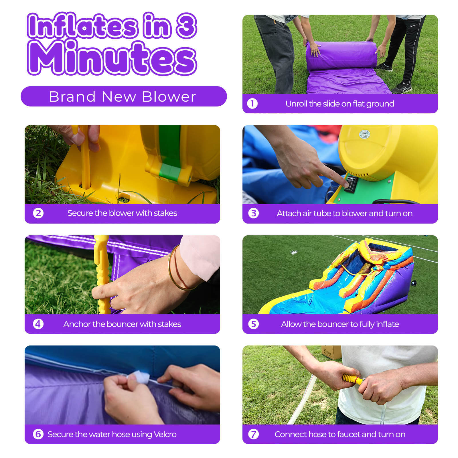 21ft Commercial Rainbow Water Slide Inflatable with Blower Bouncinlife