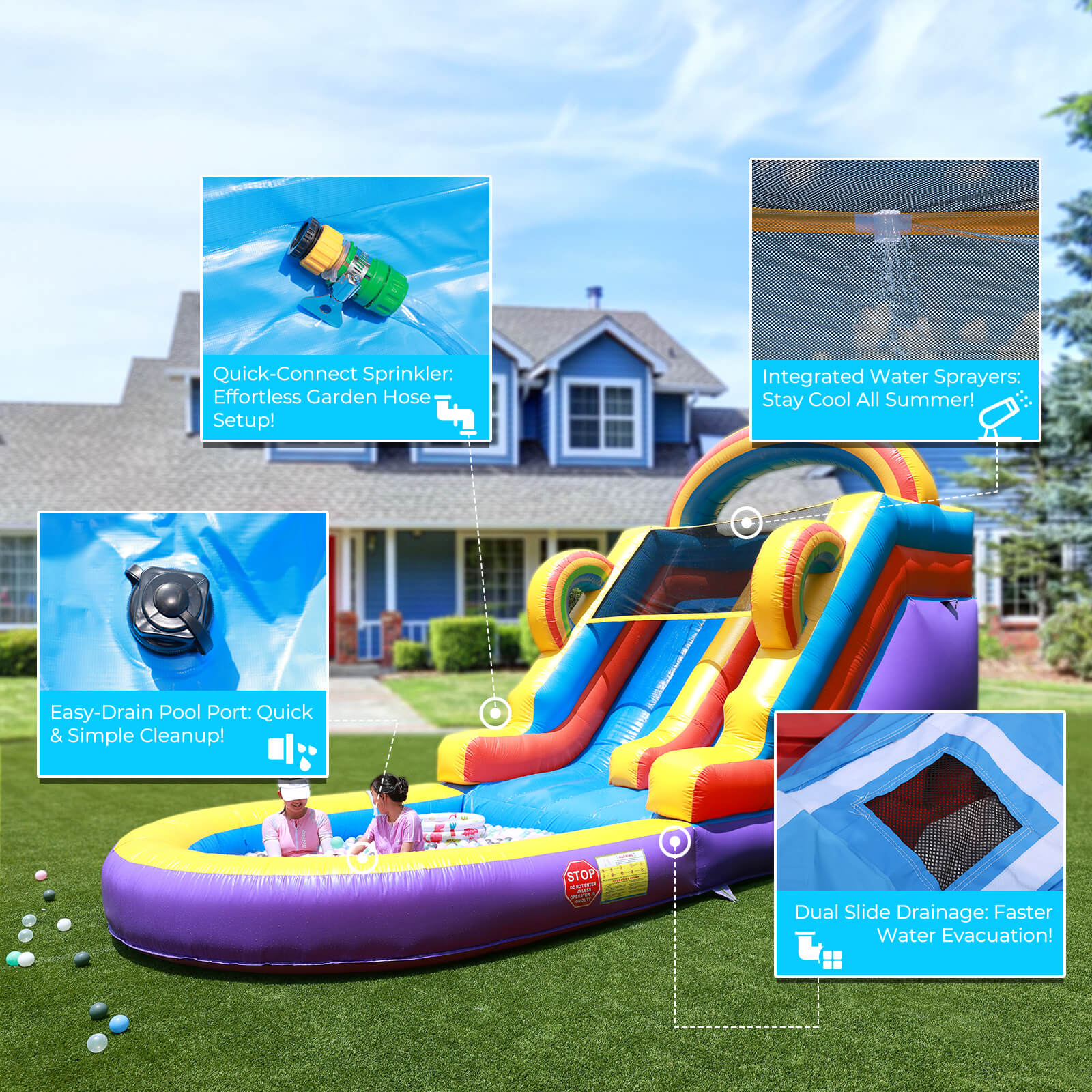 21ft Commercial Rainbow Water Slide Inflatable with Blower Bouncinlife