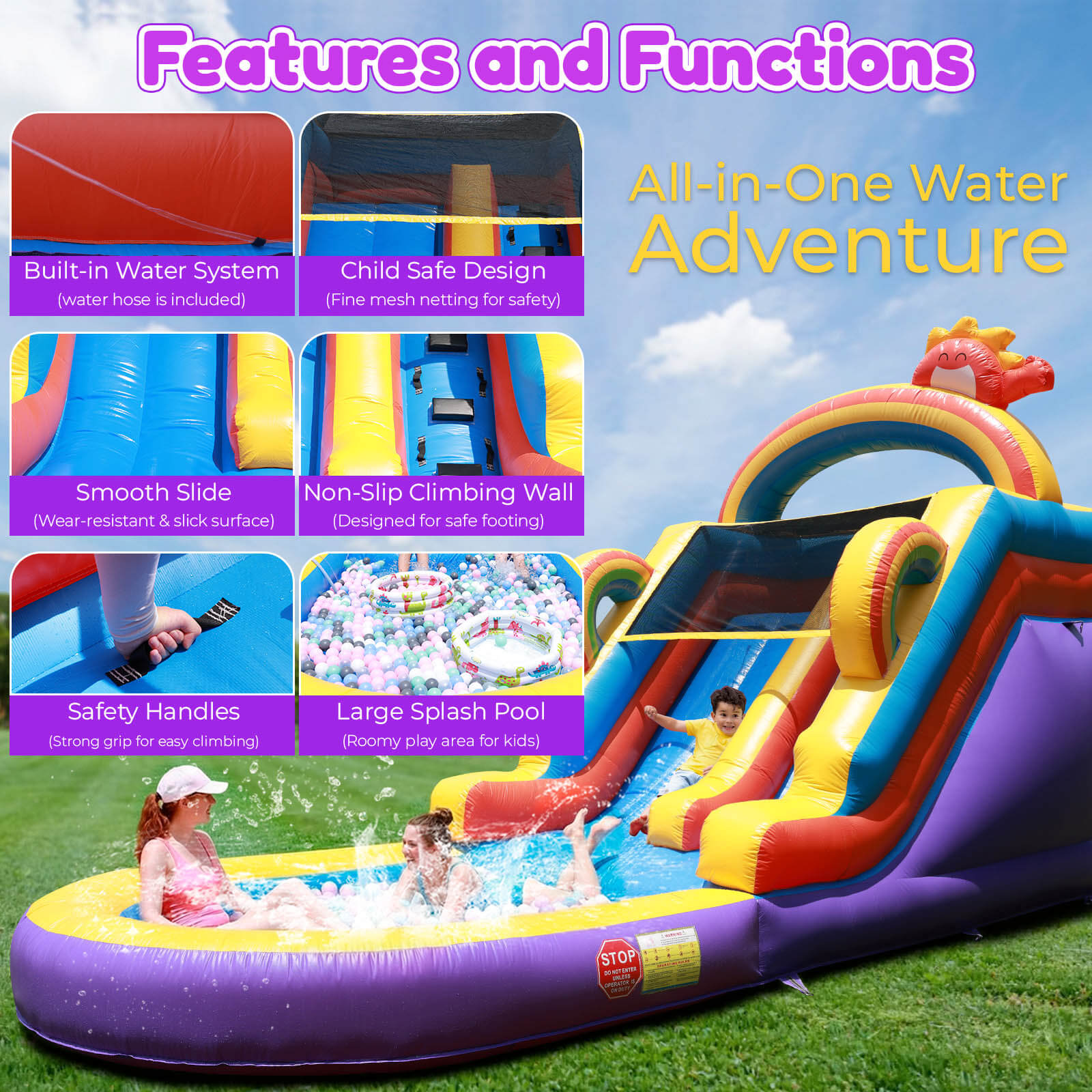 21ft Commercial Rainbow Water Slide Inflatable with Blower Bouncinlife