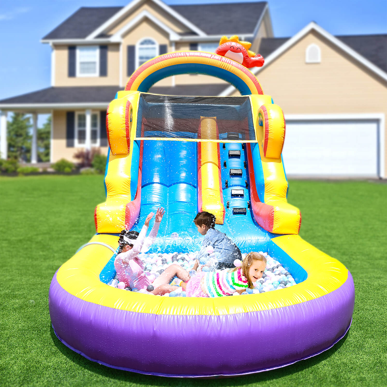 21ft Commercial Rainbow Water Slide Inflatable with Blower Bouncinlife