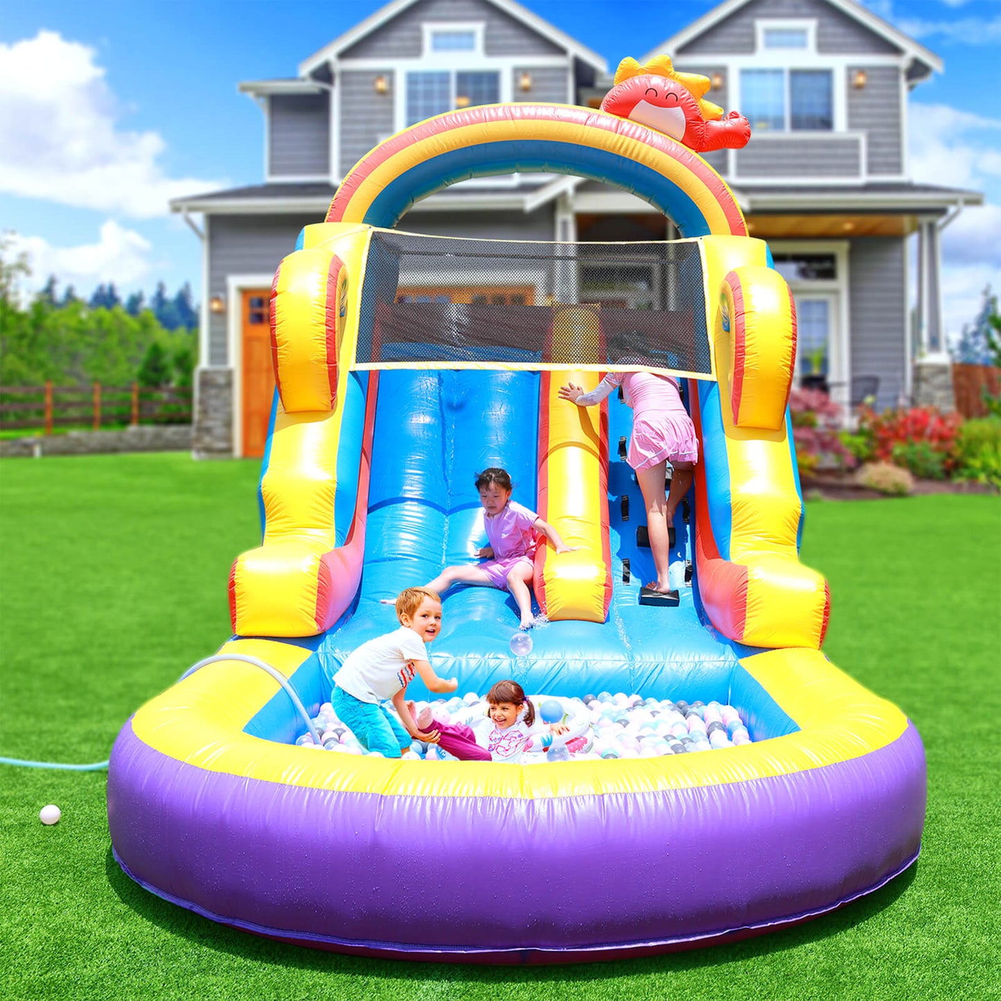 21ft Commercial Rainbow Water Slide Inflatable with Blower Bouncinlife