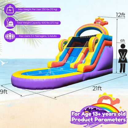 21ft Commercial Rainbow Water Slide Inflatable with Blower Bouncinlife