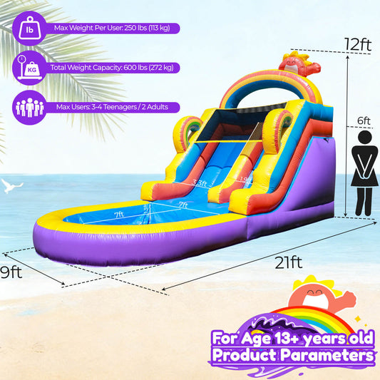 21ft Commercial Rainbow Water Slide Inflatable with Blower Bouncinlife