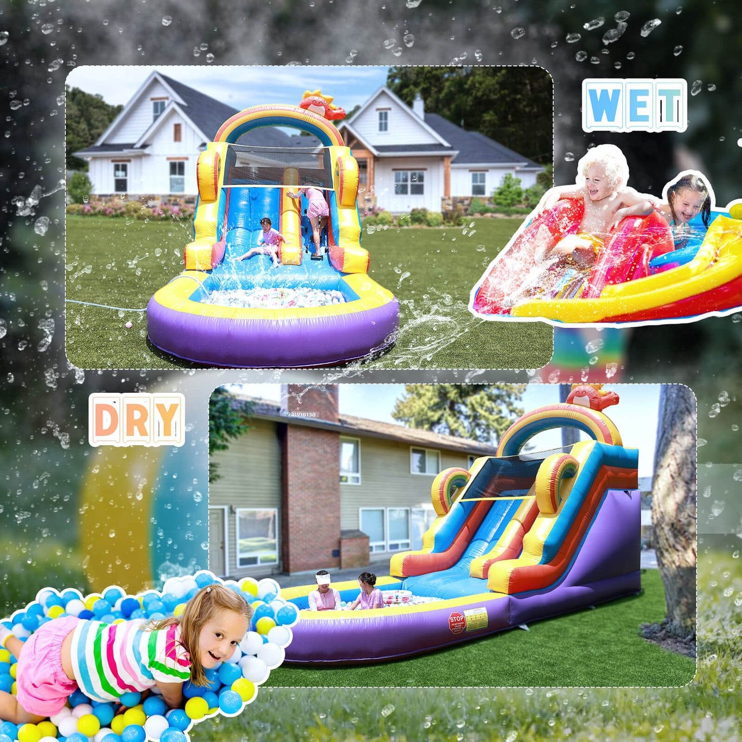21ft Commercial Rainbow Water Slide Inflatable with Blower Bouncinlife