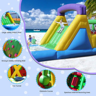 22ft Inflatable Play House with Climbing Wall 100% PVC Inflatable Obstacle Course with Wet Dry Pool w Blower Bouncinlife Bounce House for Kids