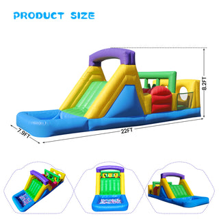 22ft Inflatable Play House with Climbing Wall 100% PVC Inflatable Obstacle Course with Wet Dry Pool w Blower Bouncinlife Bounce House for Kids