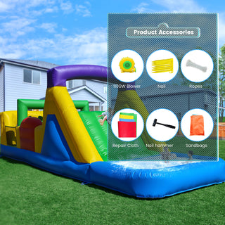 22ft Inflatable Play House with Climbing Wall 100% PVC Inflatable Obstacle Course with Wet Dry Pool w Blower Bouncinlife Bounce House for Kids