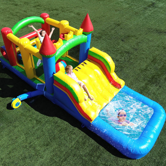 23ft Inflatable Obstacle Course with Water Slide & Blower - Commercial Grade Bouncinlife