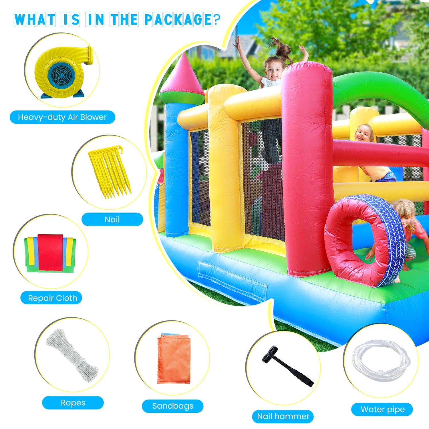 23ft Inflatable Obstacle Course with Water Slide & Blower - Commercial Grade Bouncinlife
