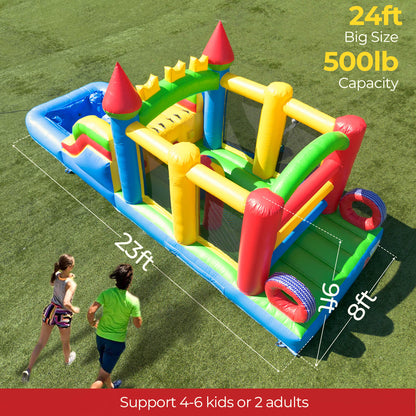 23ft Inflatable Obstacle Course with Water Slide & Blower - Commercial Grade Bouncinlife