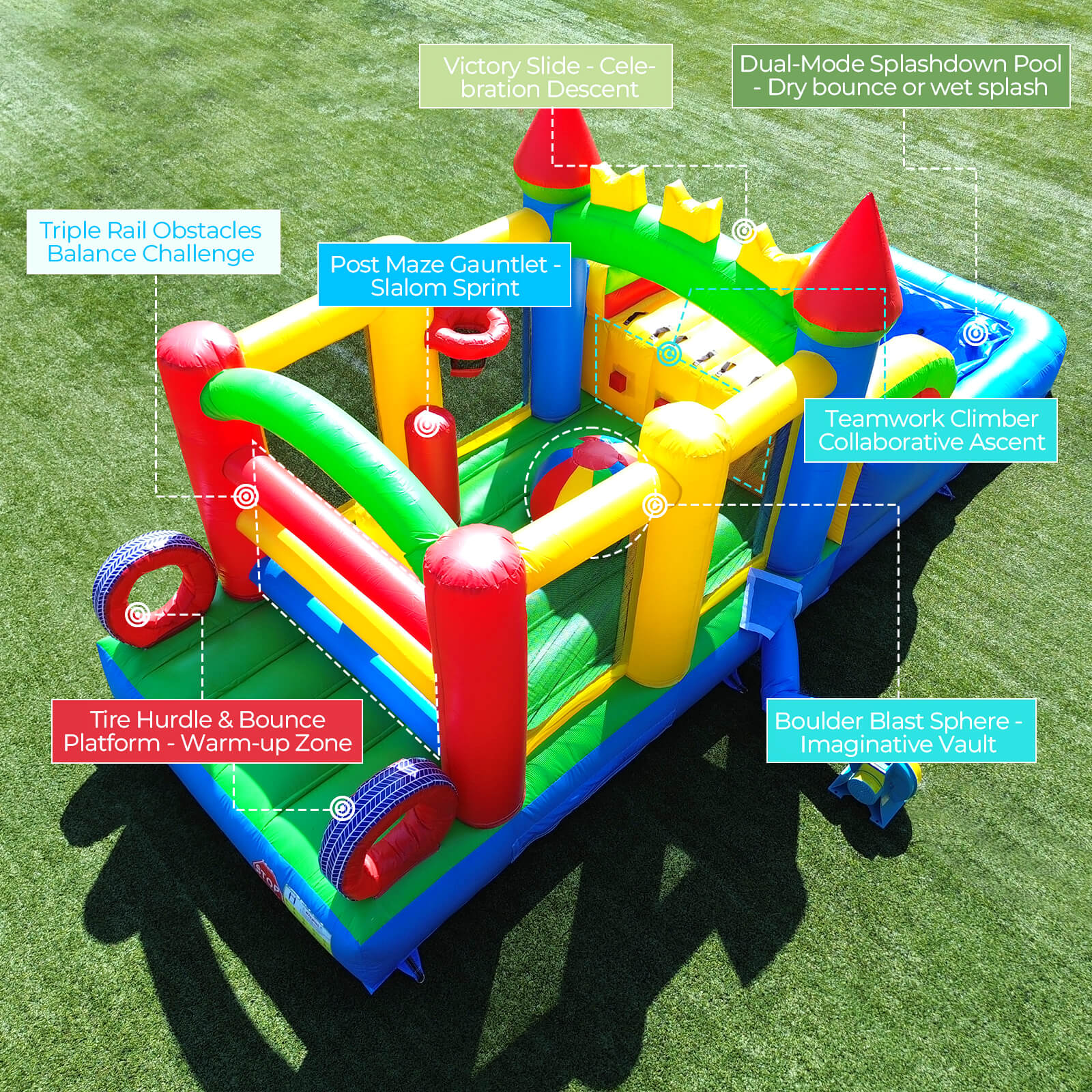 23ft Inflatable Obstacle Course with Water Slide & Blower - Commercial Grade Bouncinlife