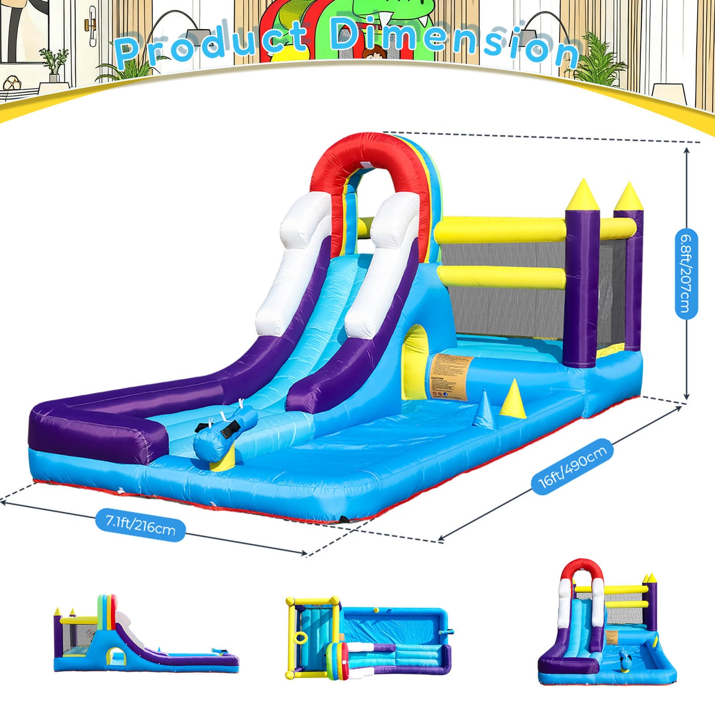 16ft Inflatable Bounce House with Water Slide Splash Pool Bouncinlife