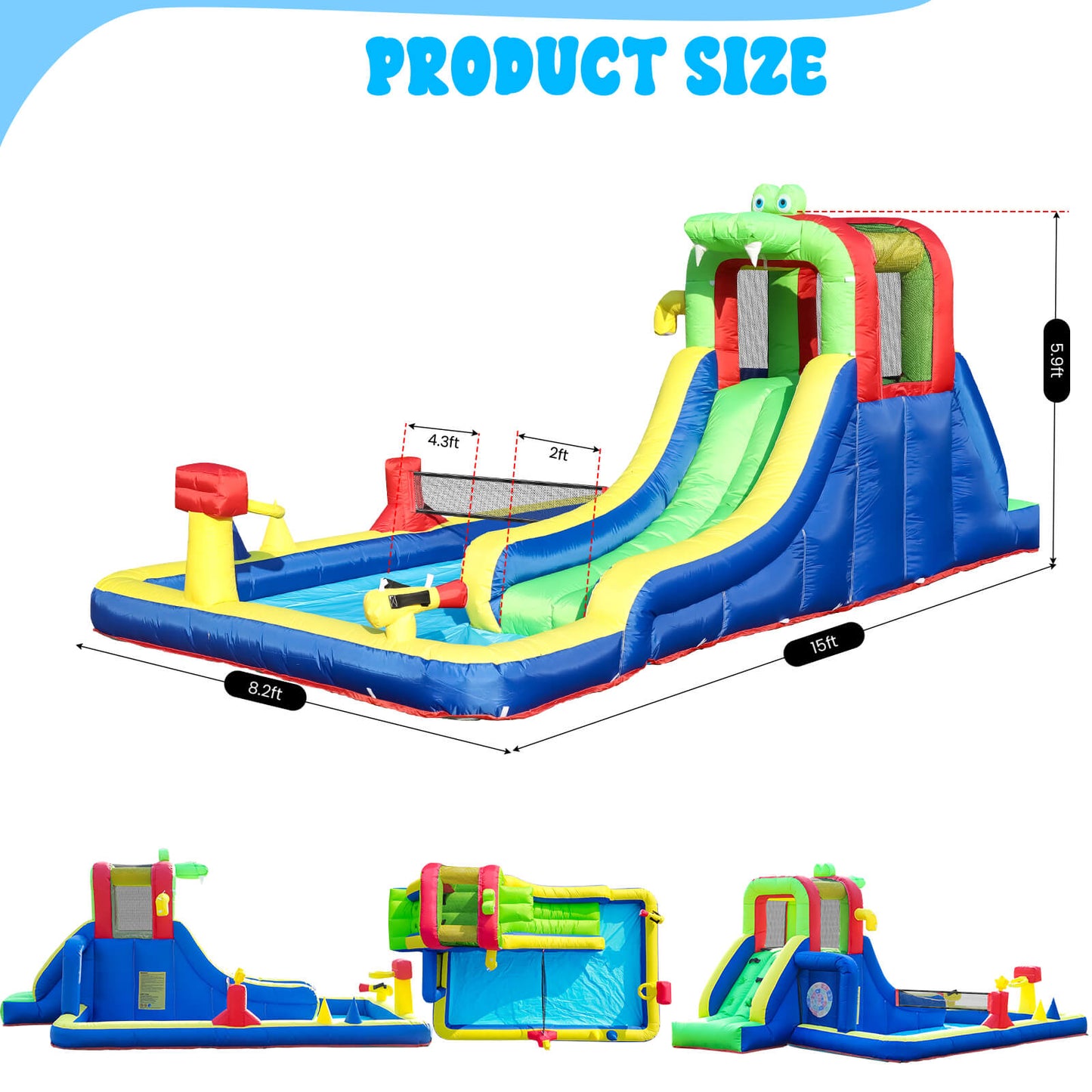 Inflatable Water Slides for Kids 8-in-1 Bounce House Water Park with Blower Splash Pool Water Slide for Gift Backyard Party