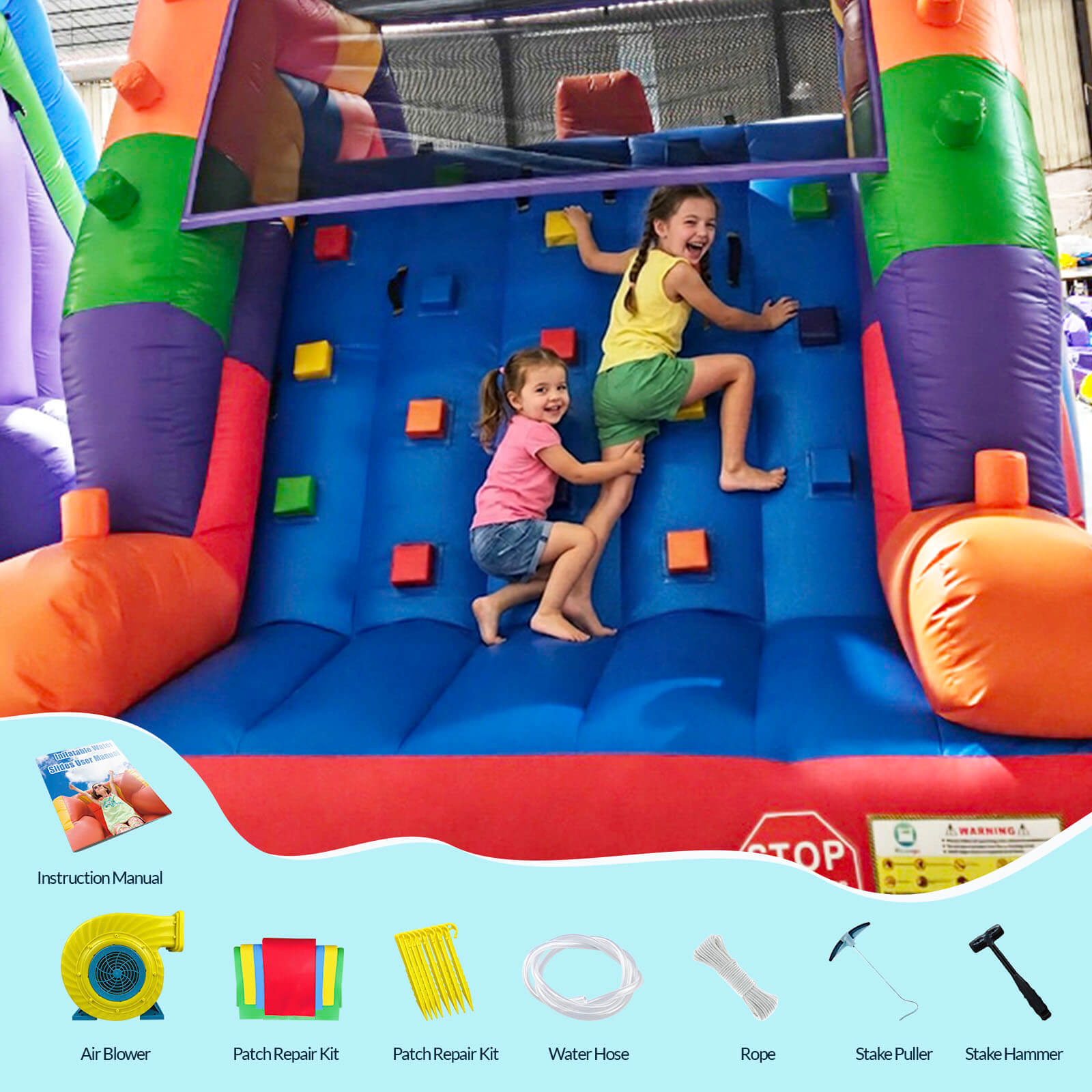 26.5FT Heavy Duty Commercial Inflatable Water Slide For Adults & Kids - Block Theme Bouncinlife