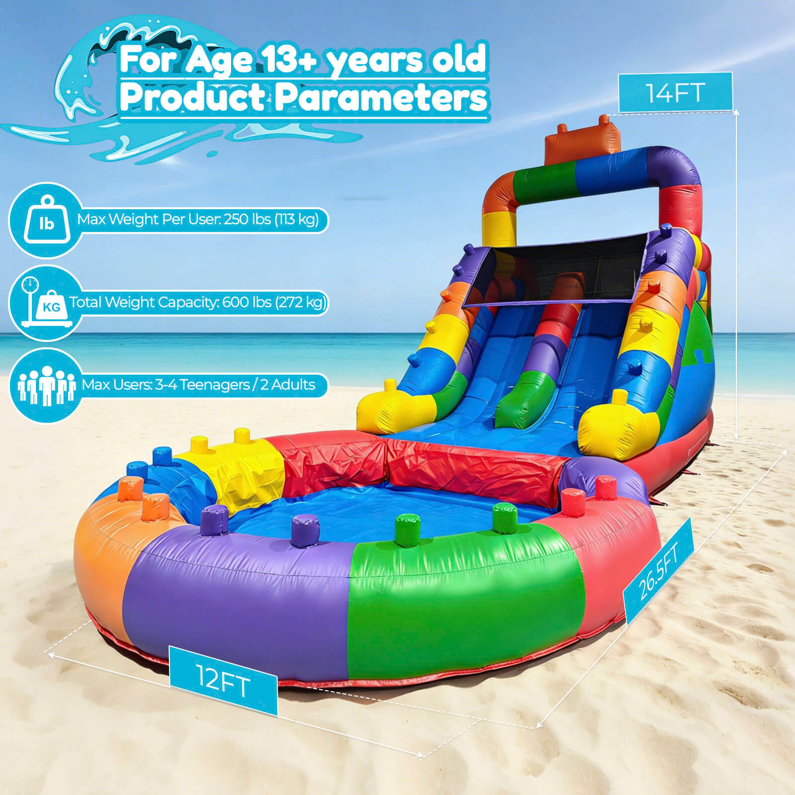 26.5FT Heavy Duty Commercial Inflatable Water Slide For Adults & Kids - Block Theme Bouncinlife