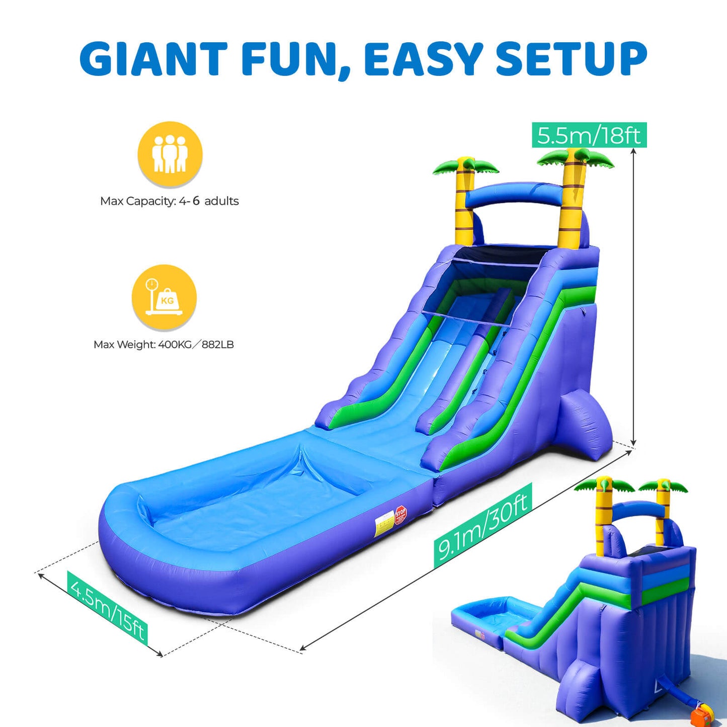 30ft Commercial PVC Palm Water Slide Pool Modular 2026 New Release Bouncinlife