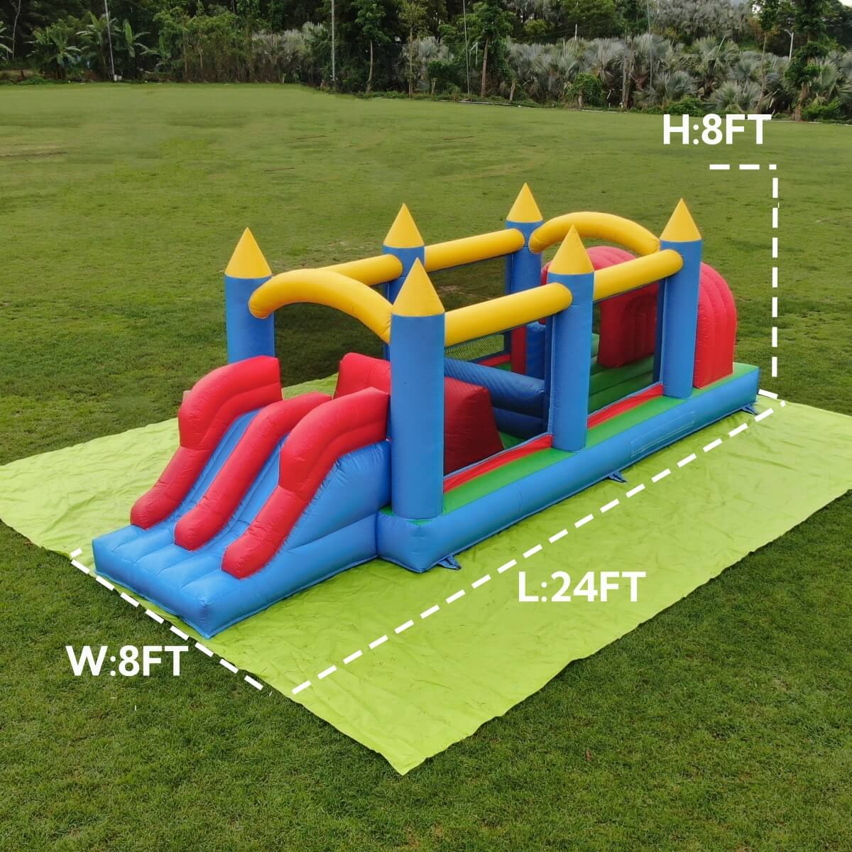 24' Inflatable Obstacle Course Bounce House Inflatable Slide for Kids Adults/with 1100w Blower/ 100% PVC Commercial Bounce House with Slide