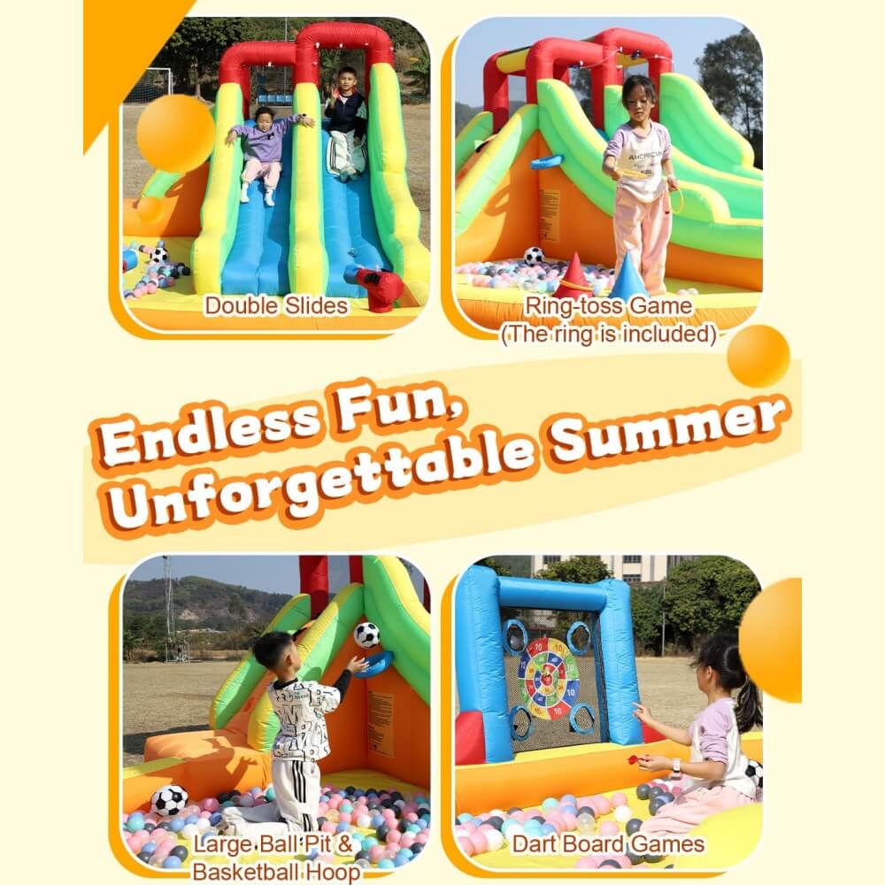 15ft Inflatable Bounce House with Dual Slide Wet Dry Pool for Kids