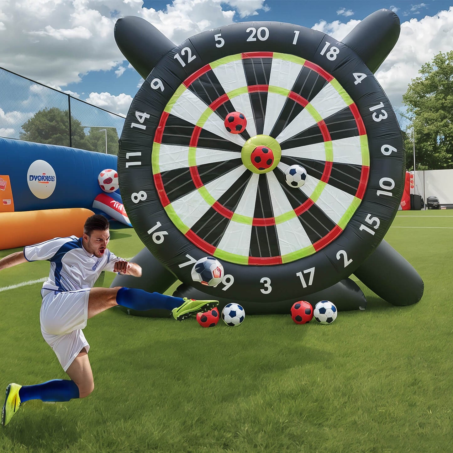 12FT Inflatable Soccer Dart Board Kick Dart Board 8Pcs Soccer Balls & Blower Target Games