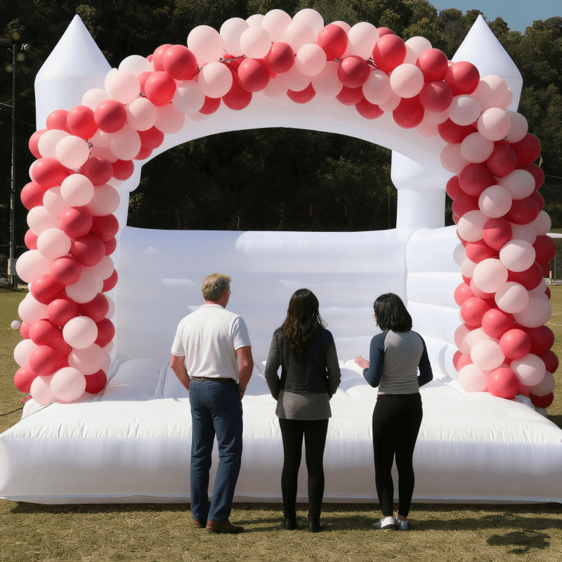 white wedding bounce house with balloon|bouncinlife