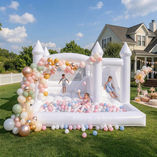 15ft Commercial White Bounce House for Adults with Slide & Ball Pit Bouncinlife