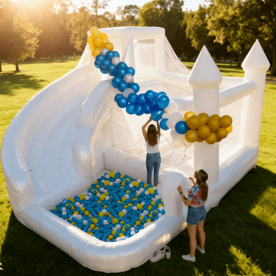 Bouncinlife 16ft White Bounce House Jumping Castle with Slide & Ball Pool for kids Bouncinlife
