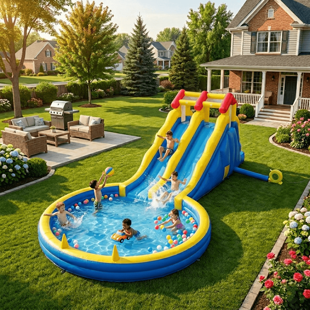 26.5ft Dual Lane Water Slide for Kids Backyard Water Park Bouncinlife