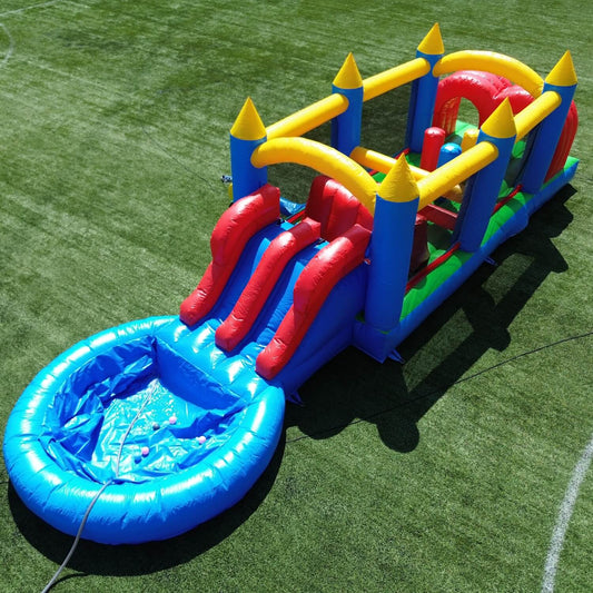 30ft Inflatable Obstacle Course with Water Slide & Basketball - Commercial Grade Backyard Party Rentals Bouncinlife