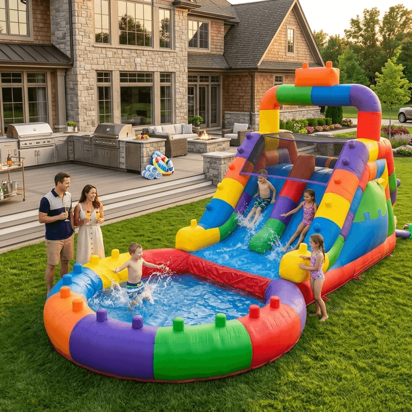 26.5FT Heavy Duty Commercial Inflatable Water Slide For Adults & Kids - Block Theme Bouncinlife