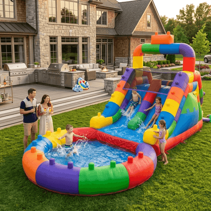 26.5FT Heavy Duty Commercial Inflatable Water Slide For Adults & Kids - Block Theme Bouncinlife