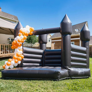 Bouncinlife 13ft Commercial Grade PVC Black Bounce House for Wedding & Black Bouncy Castle for Birthday Party in Backyard with Inflatable Fan